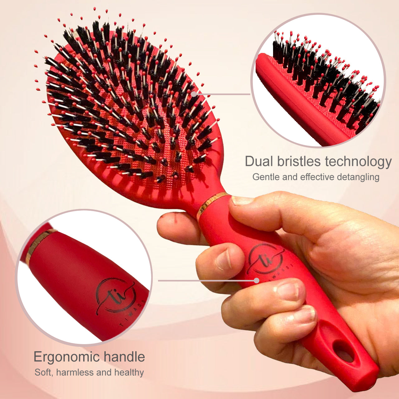 Detangling hair brush women - Comfortable hair brush with new dual bristles technology to detangle and massage all wet or dry hair and bring out all beauty of your hair